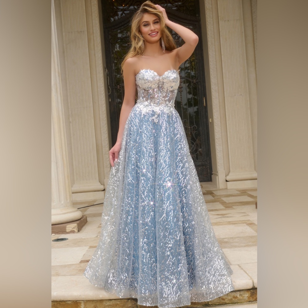 Jovani Strapless A-Line Gown with Sequin Overlay Comes w/ detachable straps NWT